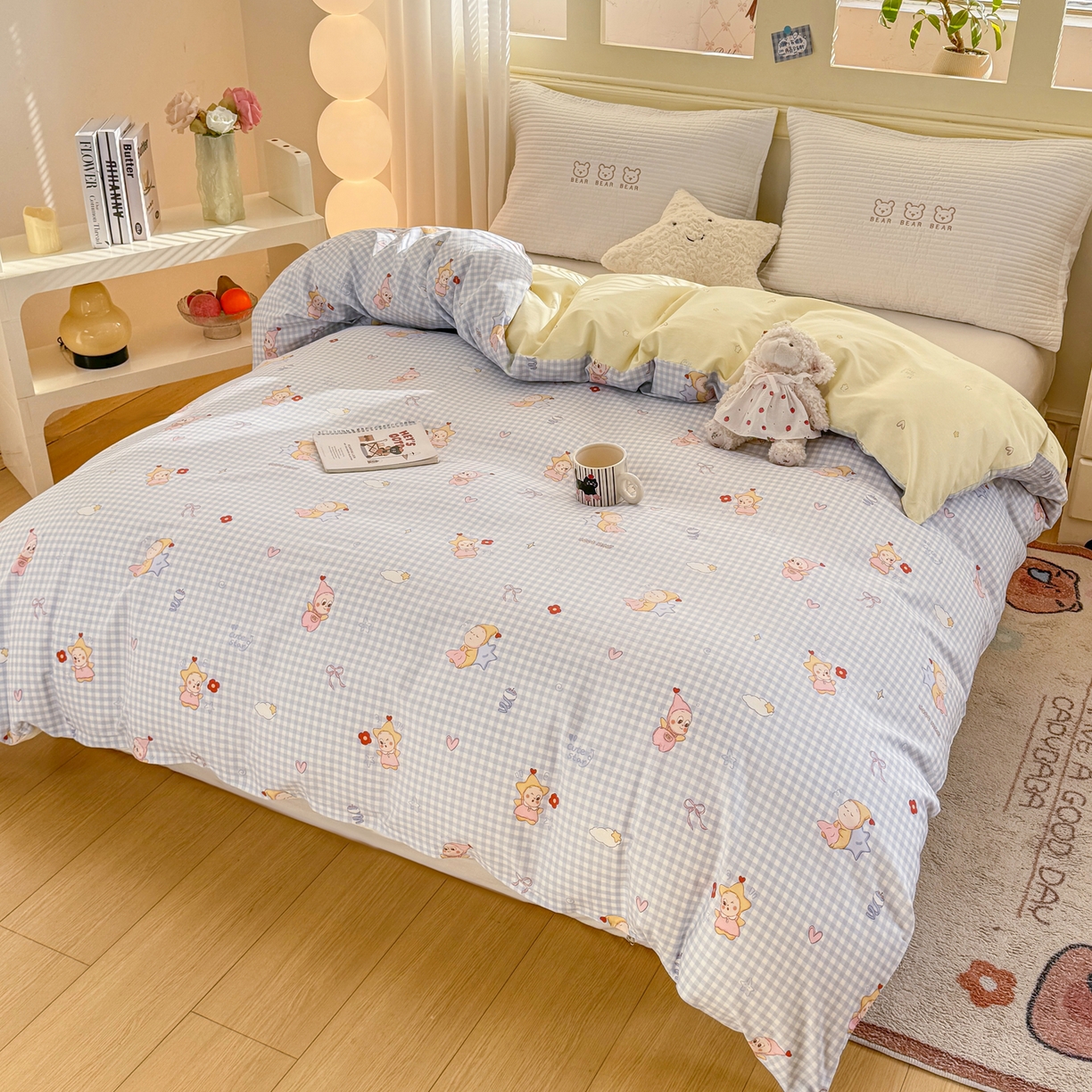 91家纺网 家纺一手货源 找家纺 名品家纺 2026新款100%纯棉单被套系列 蓝格星星