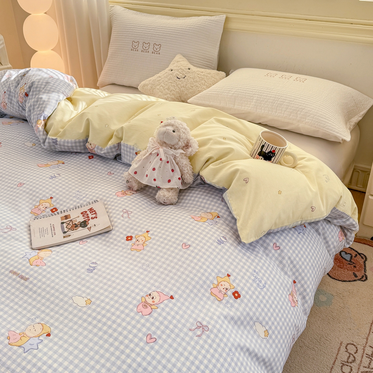 91家纺网 家纺一手货源 找家纺 名品家纺 2026新款100%纯棉单被套系列 蓝格星星