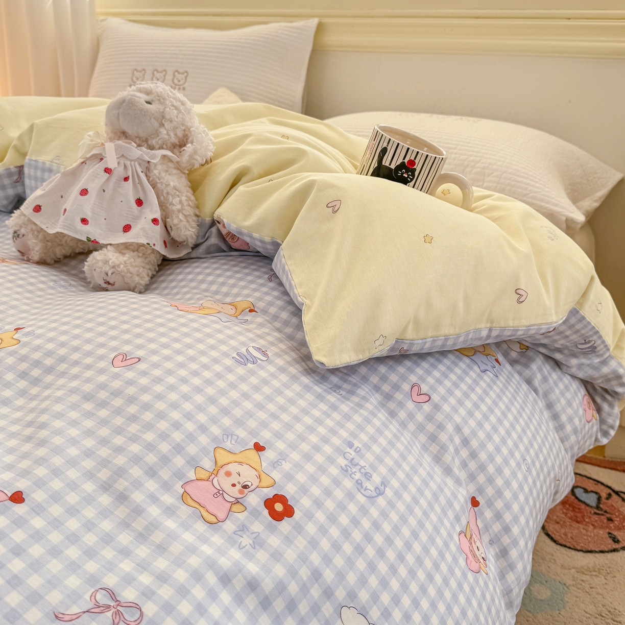 91家纺网 家纺一手货源 找家纺 名品家纺 2026新款100%纯棉单被套系列 蓝格星星