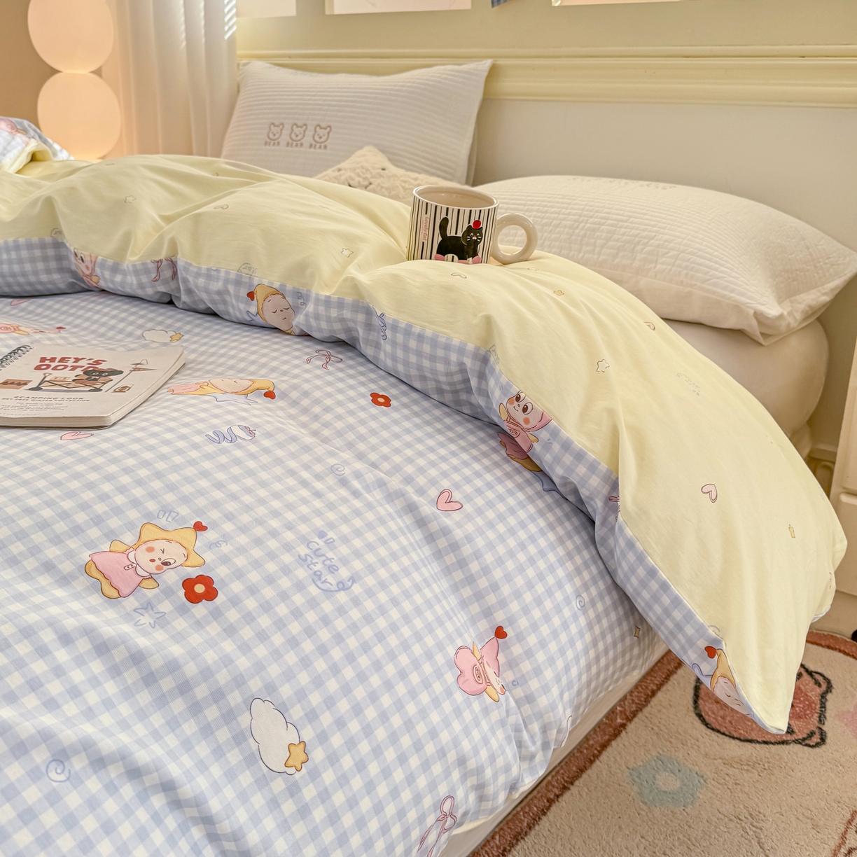 91家纺网 家纺一手货源 找家纺 名品家纺 2026新款100%纯棉单被套系列 蓝格星星