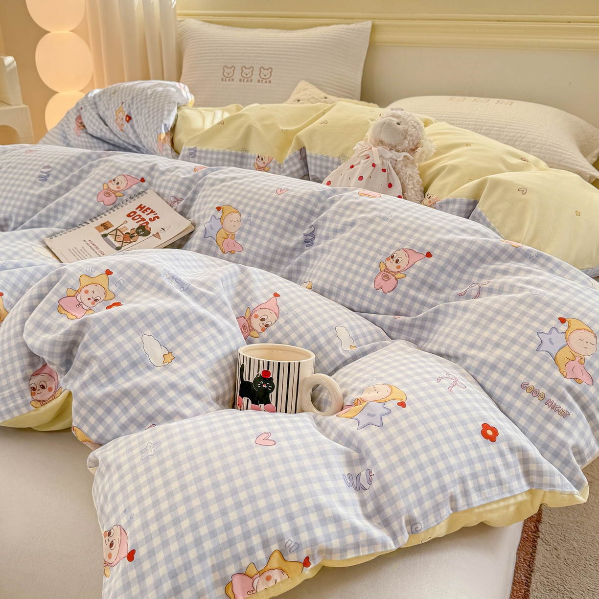 91家纺网 家纺一手货源 找家纺 名品家纺 2026新款100%纯棉单被套系列 蓝格星星