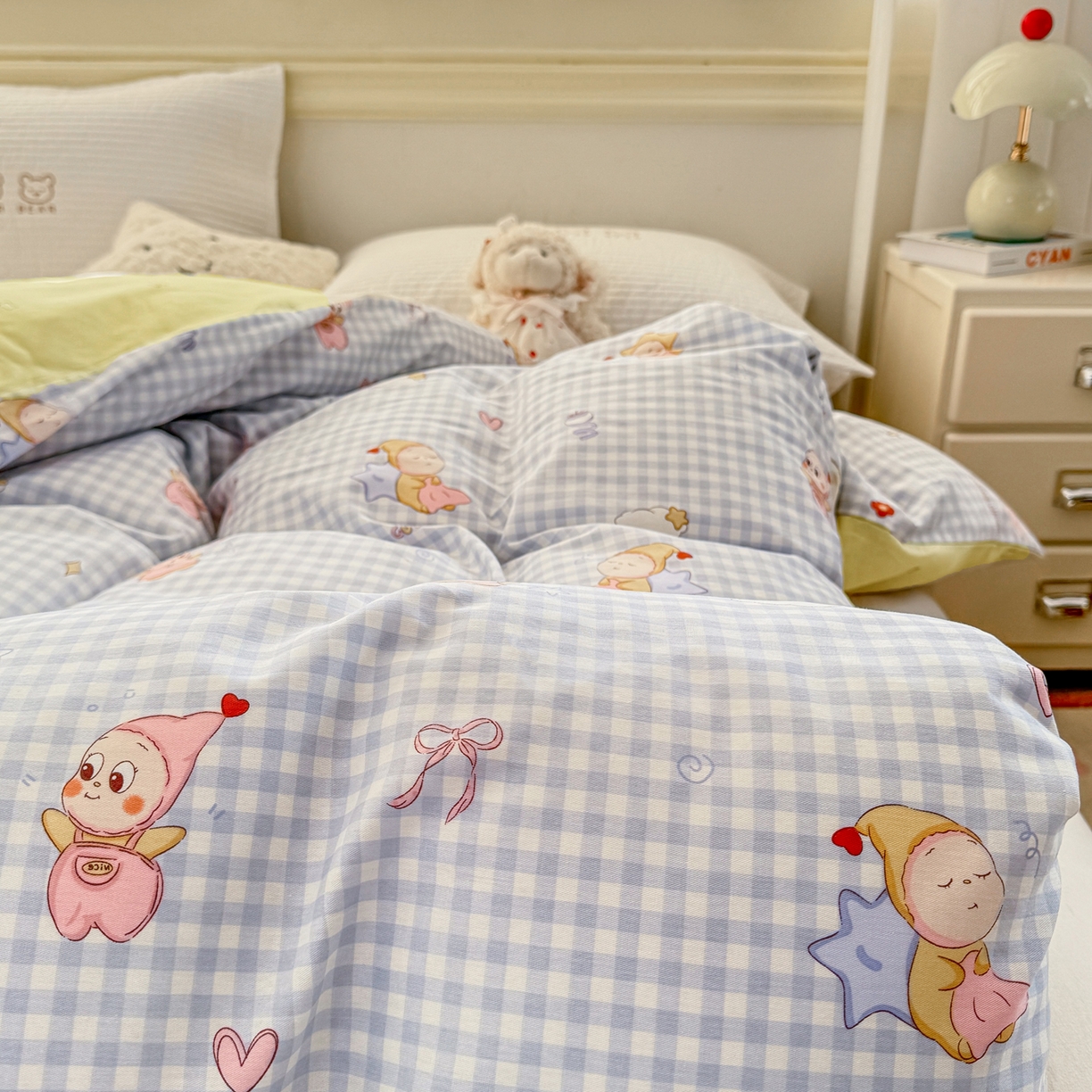 91家纺网 家纺一手货源 找家纺 名品家纺 2026新款100%纯棉单被套系列 蓝格星星