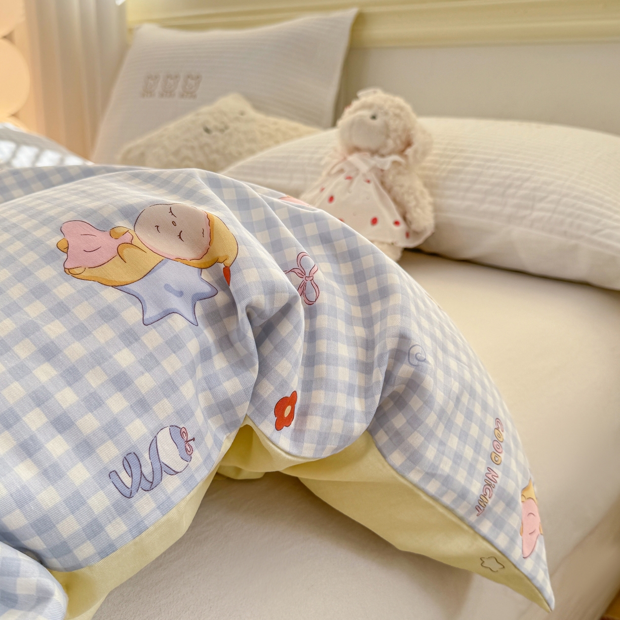 91家纺网 家纺一手货源 找家纺 名品家纺 2026新款100%纯棉单被套系列 蓝格星星