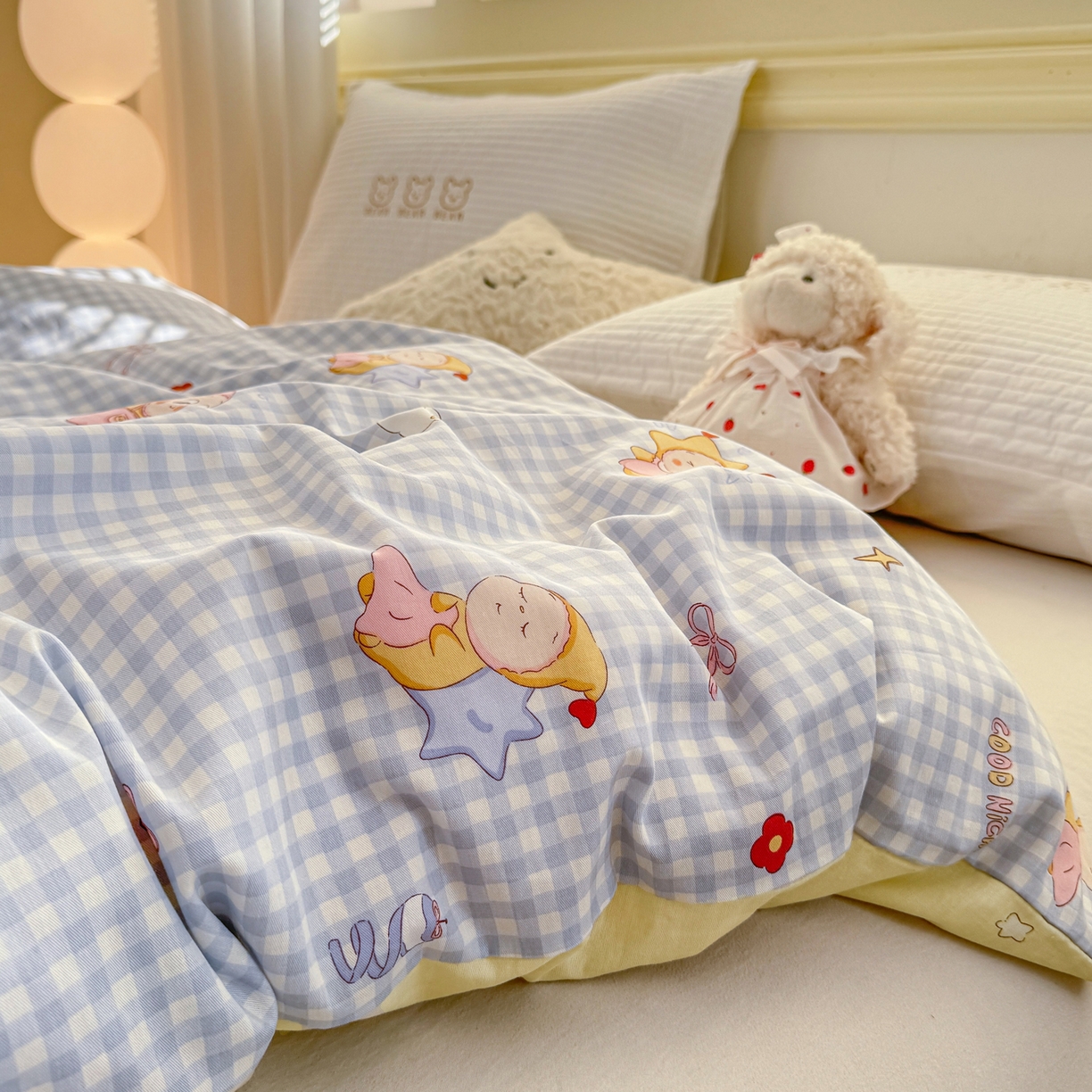 91家纺网 家纺一手货源 找家纺 名品家纺 2026新款100%纯棉单被套系列 蓝格星星