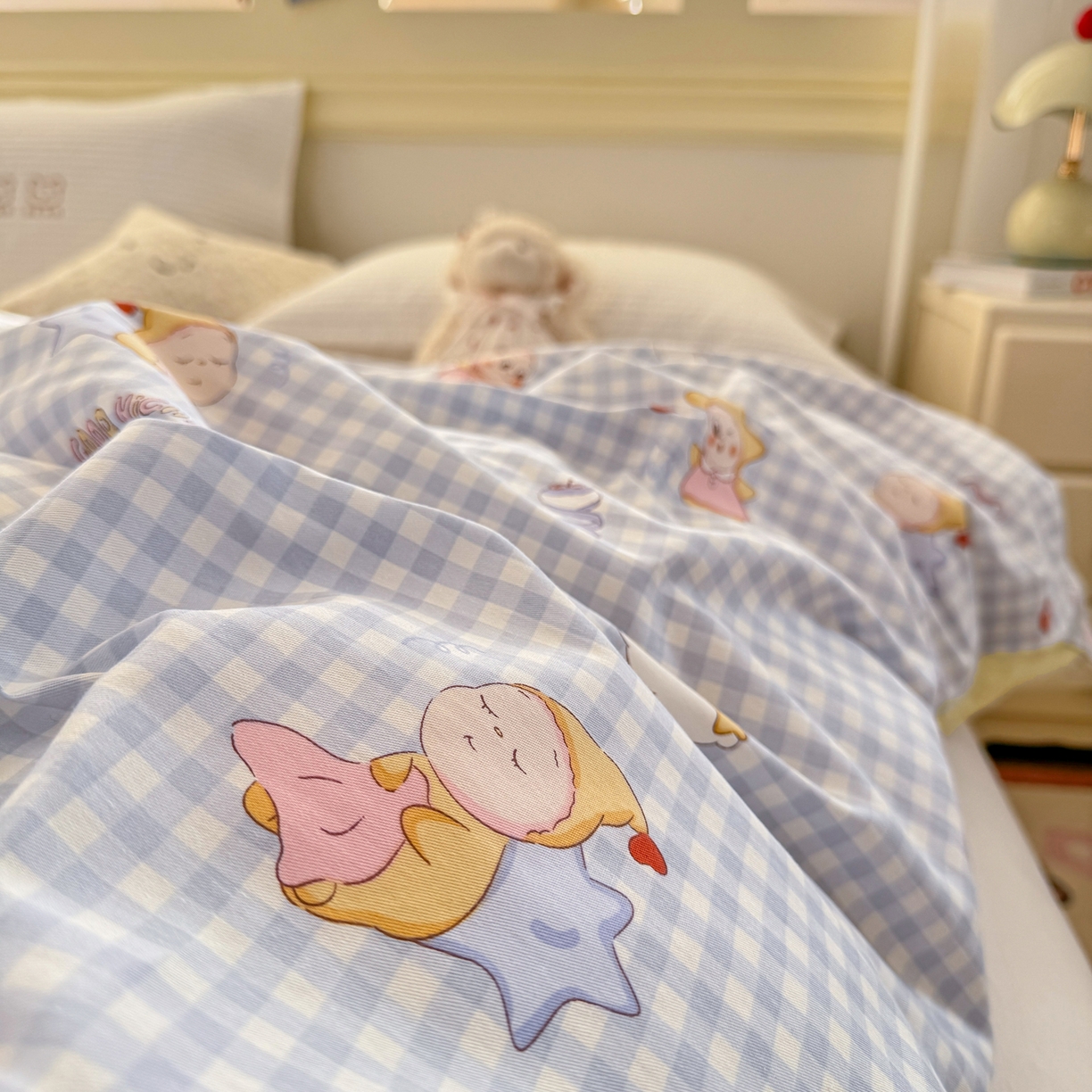 91家纺网 家纺一手货源 找家纺 名品家纺 2026新款100%纯棉单被套系列 蓝格星星