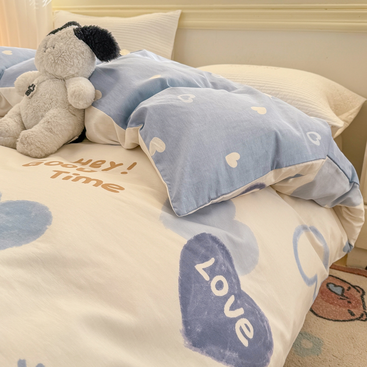 91家纺网 家纺一手货源 找家纺 名品家纺 2026新款100%纯棉单被套系列 提供买家秀 奶油爱心