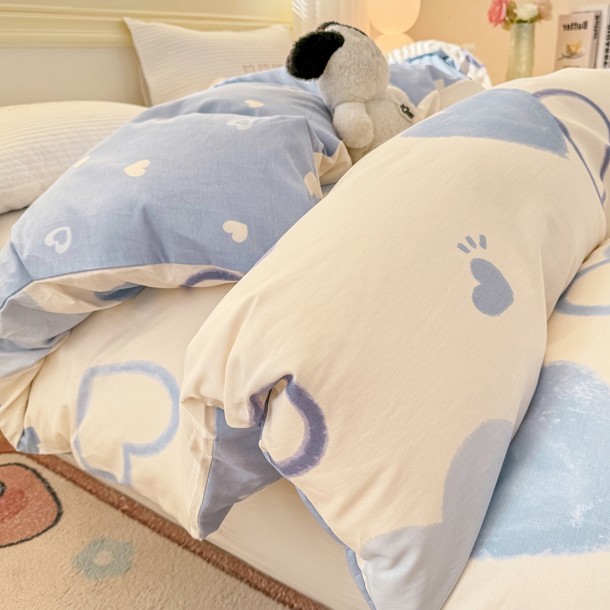 91家纺网 家纺一手货源 找家纺 名品家纺 2026新款100%纯棉单被套系列 提供买家秀 奶油爱心