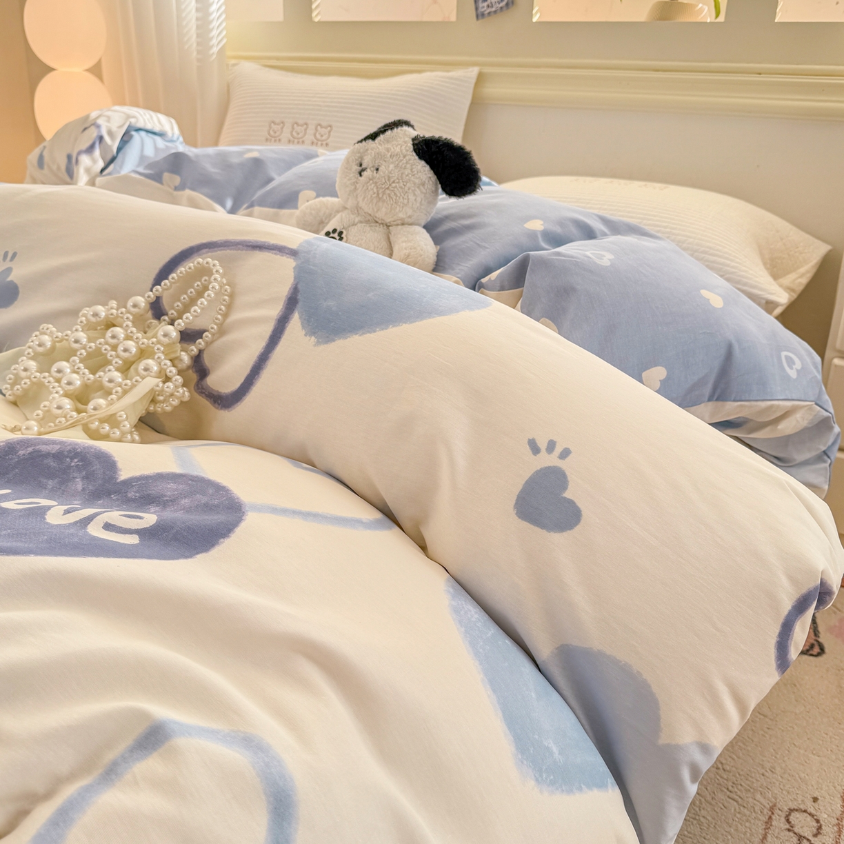 91家纺网 家纺一手货源 找家纺 名品家纺 2026新款100%纯棉单被套系列 提供买家秀 奶油爱心