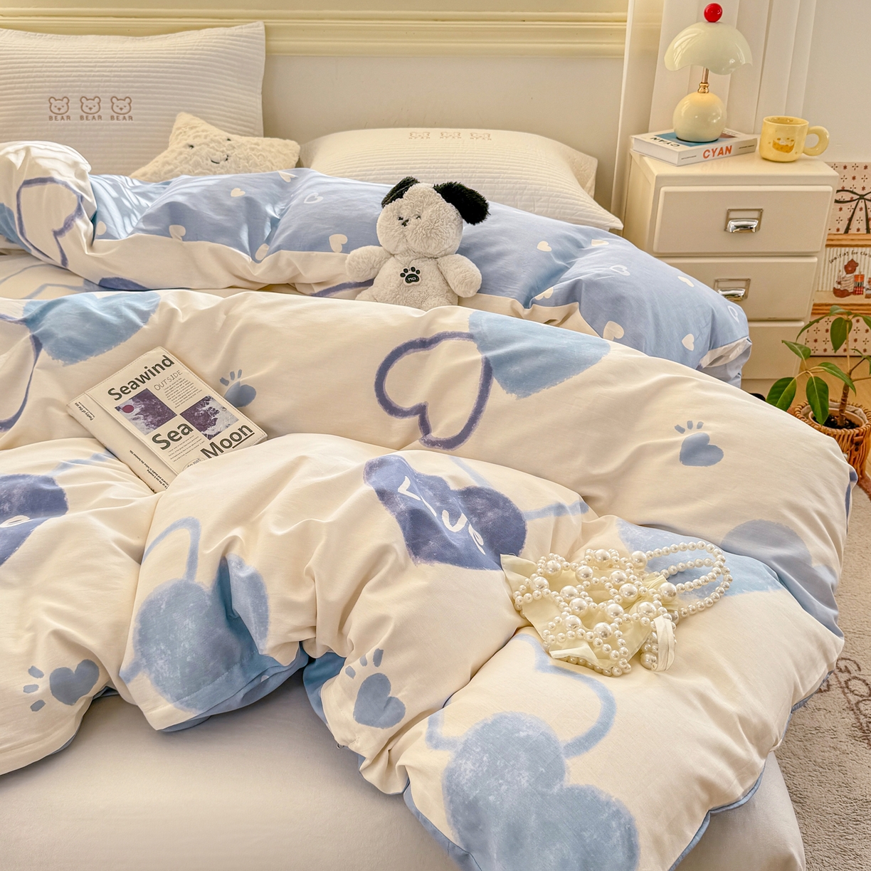 91家纺网 家纺一手货源 找家纺 名品家纺 2026新款100%纯棉单被套系列 提供买家秀 奶油爱心