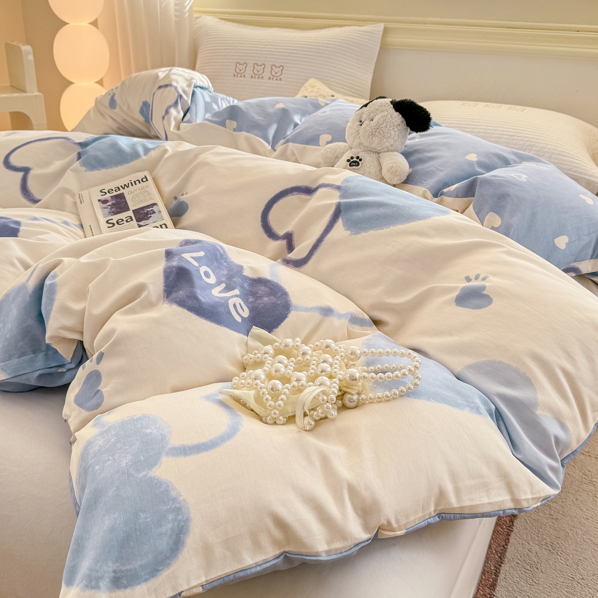 91家纺网 家纺一手货源 找家纺 名品家纺 2026新款100%纯棉单被套系列 提供买家秀 奶油爱心