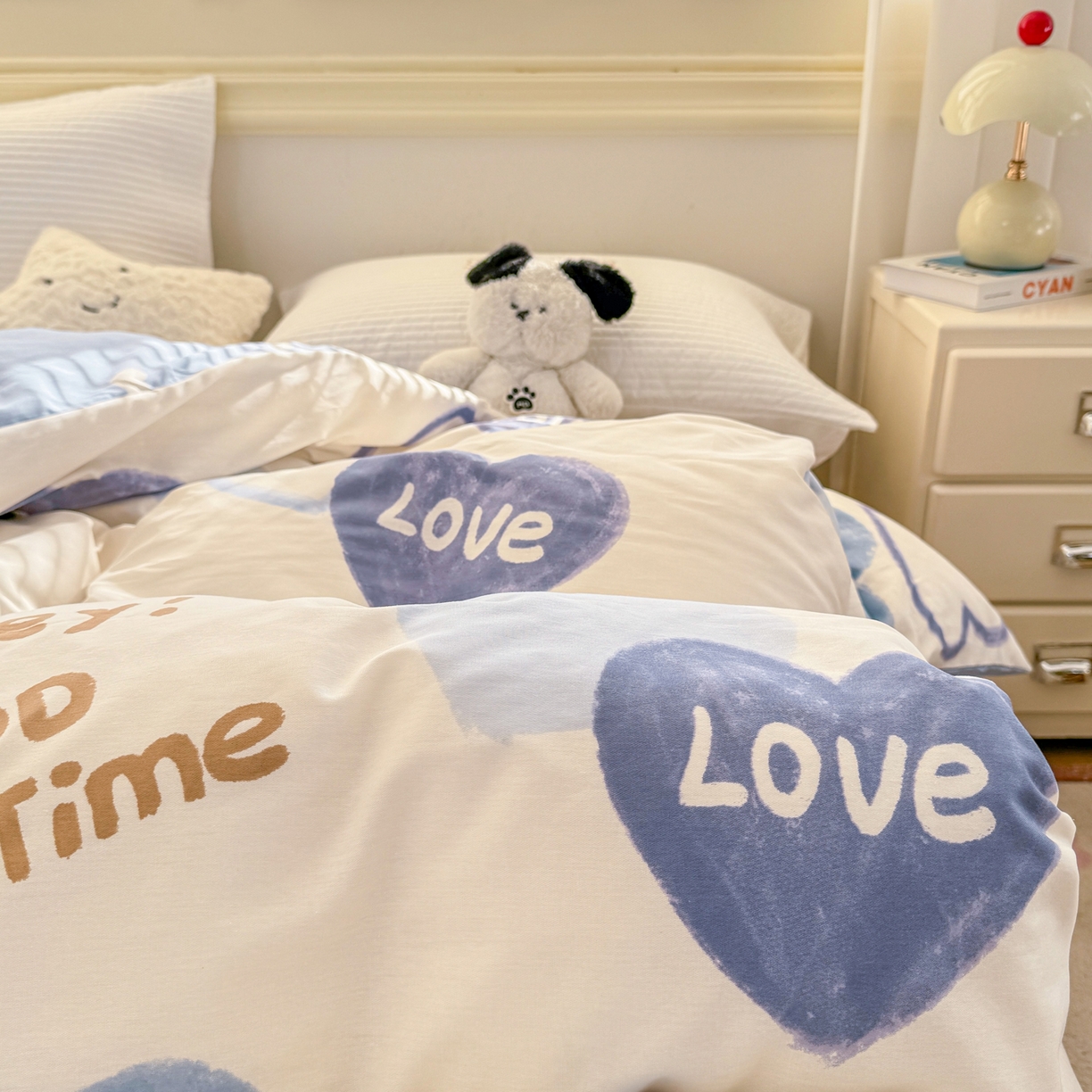 91家纺网 家纺一手货源 找家纺 名品家纺 2026新款100%纯棉单被套系列 提供买家秀 奶油爱心