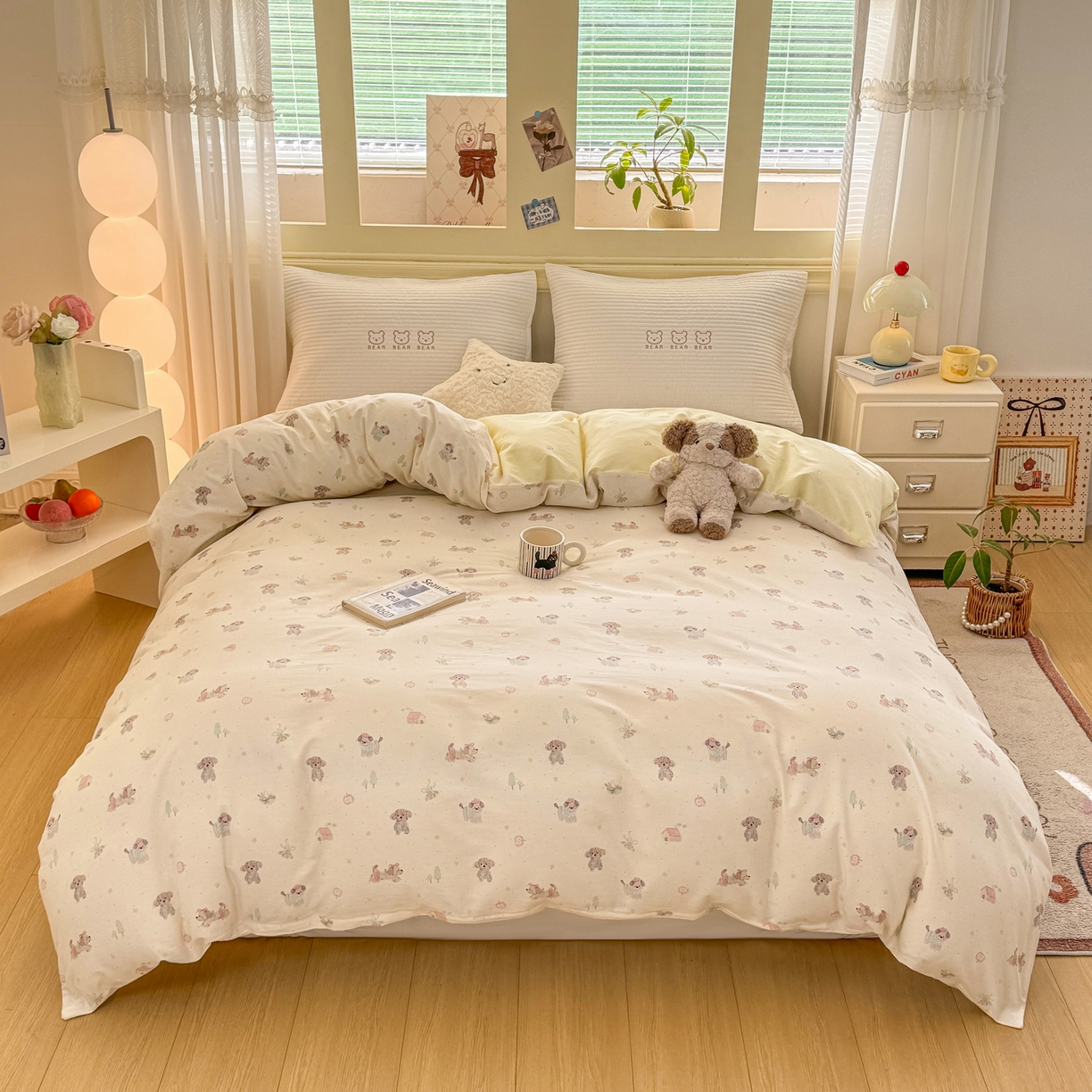 91家纺网 家纺一手货源 找家纺 名品家纺 2026新款100%纯棉单被套系列 苹果小狗