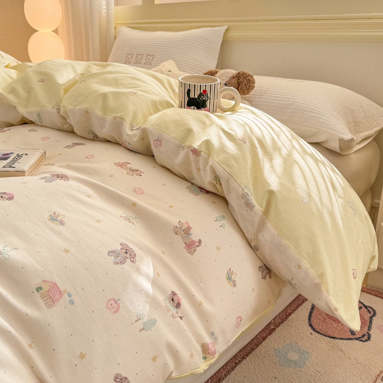 91家纺网 家纺一手货源 找家纺 名品家纺 2026新款100%纯棉单被套系列 苹果小狗