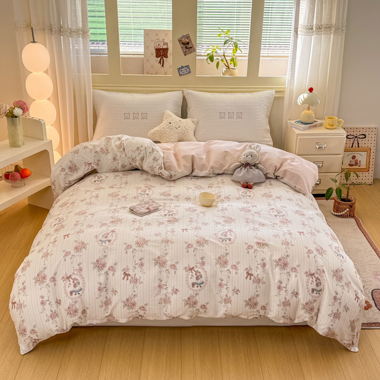 91家纺网 家纺一手货源 找家纺 名品家纺 2026新款100%纯棉单被套系列 蔷薇姑娘