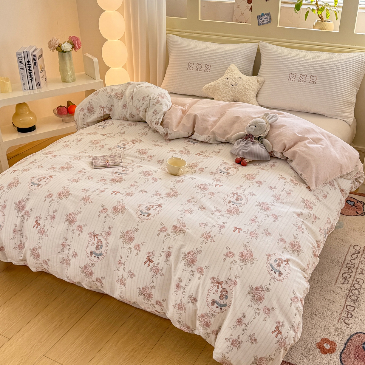 91家纺网 家纺一手货源 找家纺 名品家纺 2026新款100%纯棉单被套系列 蔷薇姑娘