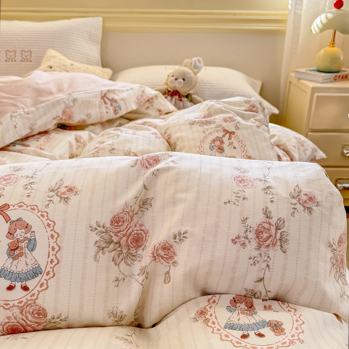 91家纺网 家纺一手货源 找家纺 名品家纺 2026新款100%纯棉单被套系列 蔷薇姑娘