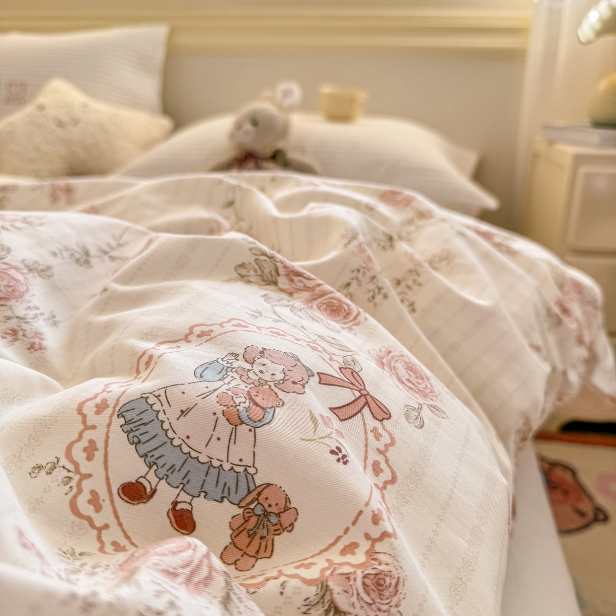 91家纺网 家纺一手货源 找家纺 名品家纺 2026新款100%纯棉单被套系列 蔷薇姑娘