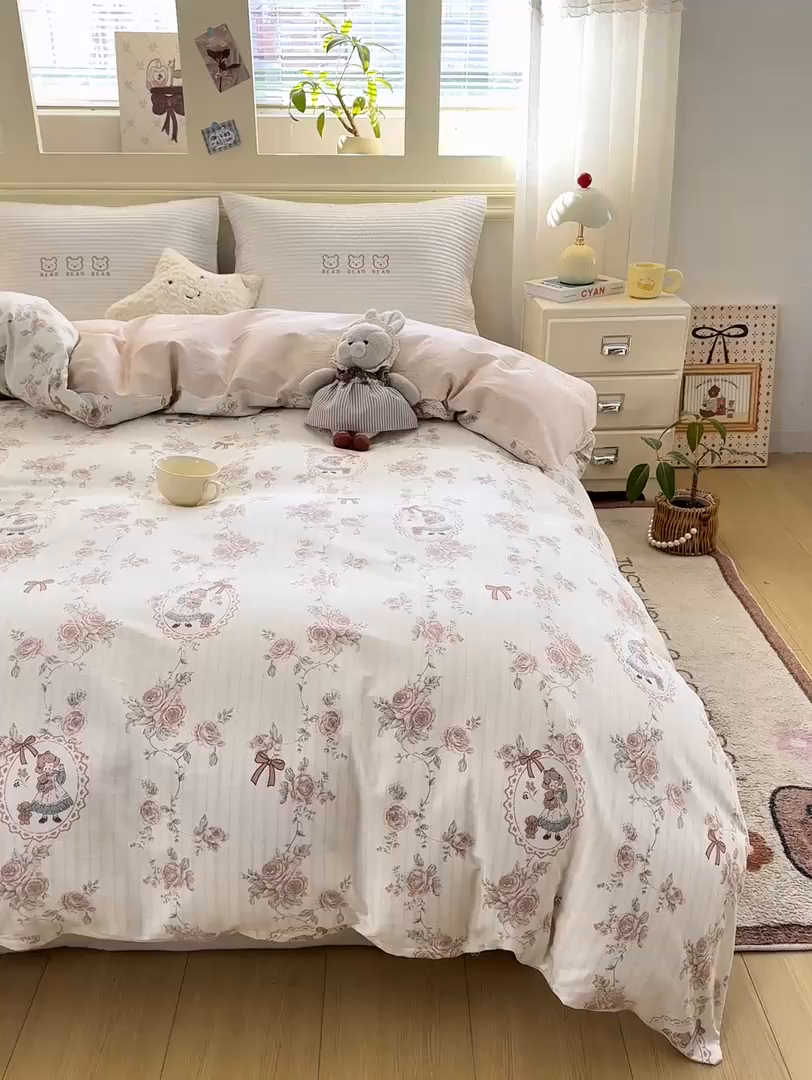 91家纺网 家纺一手货源 找家纺 名品家纺 2026新款100%纯棉单被套系列 蔷薇姑娘