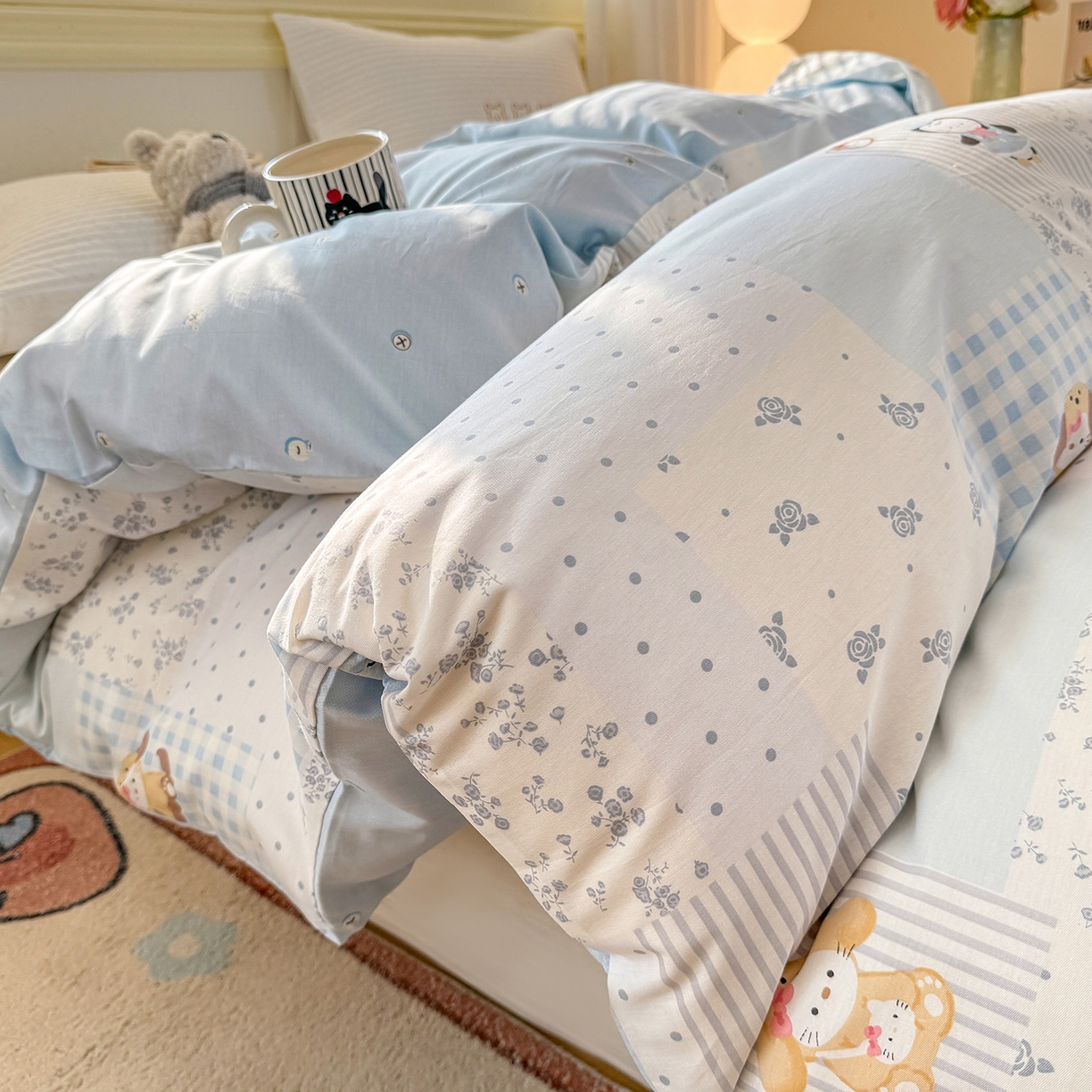 91家纺网 家纺一手货源 找家纺 名品家纺 2026新款100%纯棉单被套系列 童话拼贴