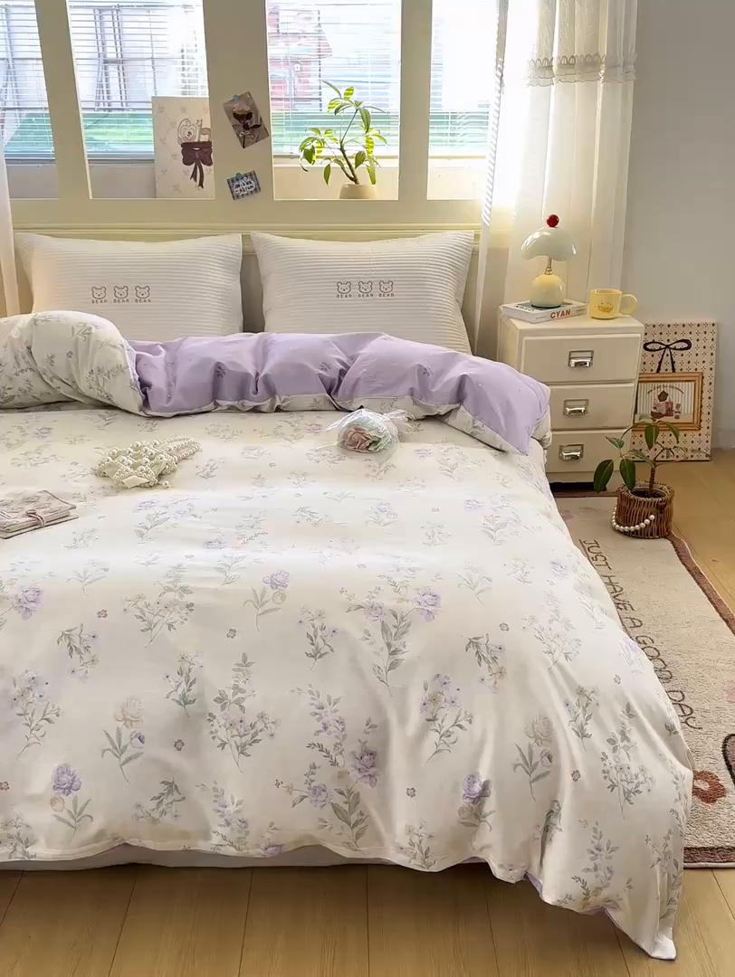 91家纺网 家纺一手货源 找家纺 名品家纺 2026新款100%纯棉单被套系列 芜晴花