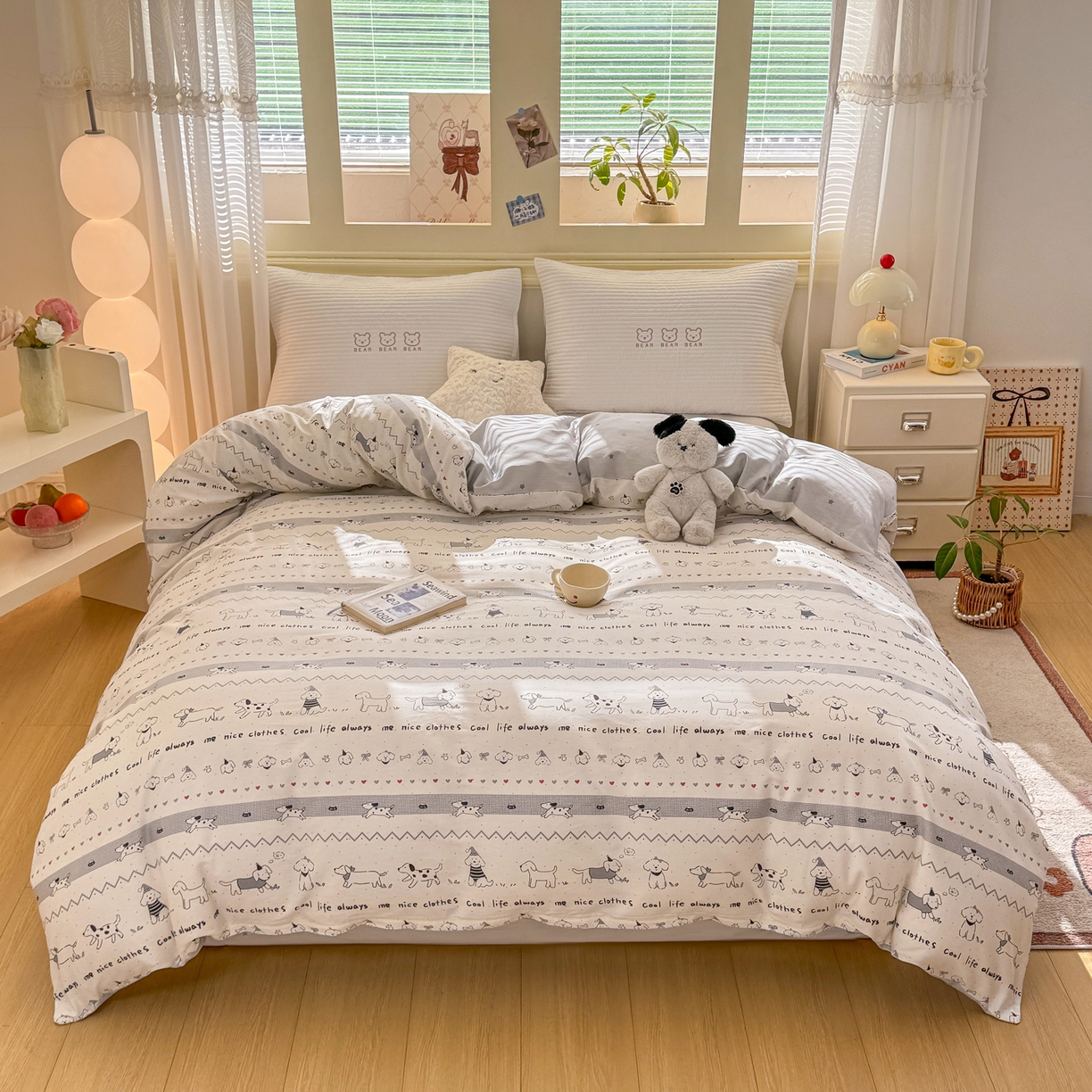 91家纺网 家纺一手货源 找家纺 名品家纺 2026新款100%纯棉单被套系列 线条小狗