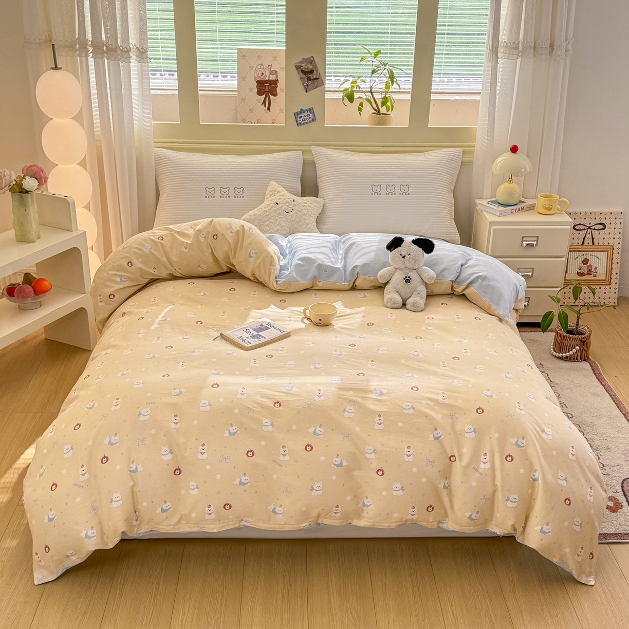 91家纺网 家纺一手货源 找家纺 名品家纺 2026新款100%纯棉单被套系列 星愿汪汪