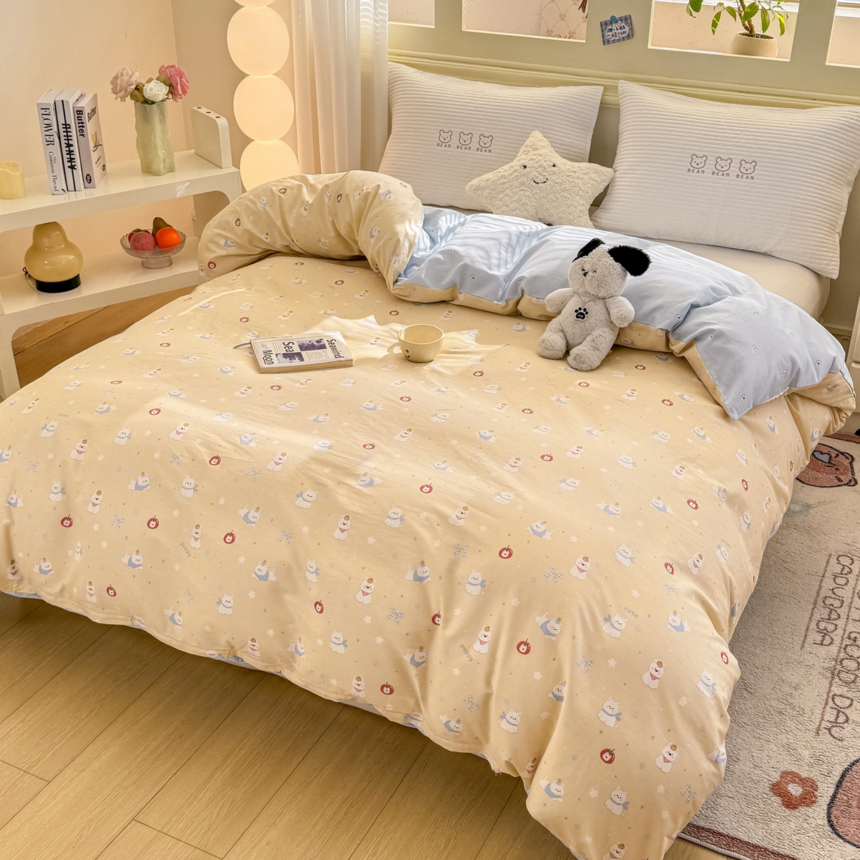 91家纺网 家纺一手货源 找家纺 名品家纺 2026新款100%纯棉单被套系列 星愿汪汪