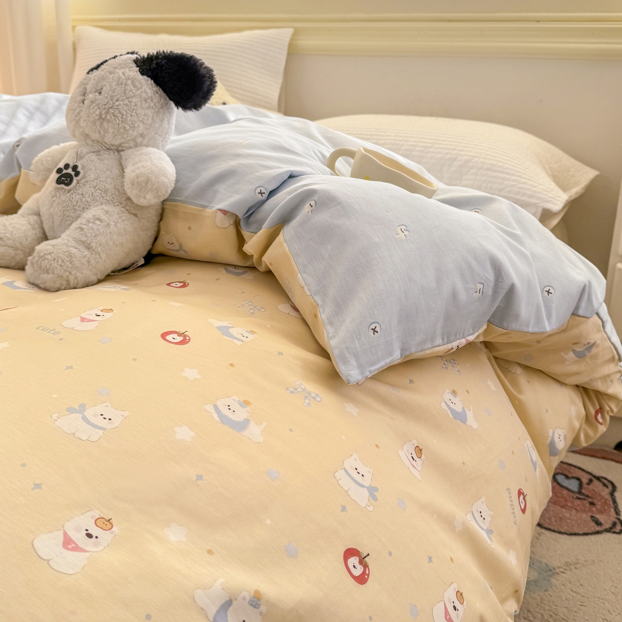 91家纺网 家纺一手货源 找家纺 名品家纺 2026新款100%纯棉单被套系列 星愿汪汪