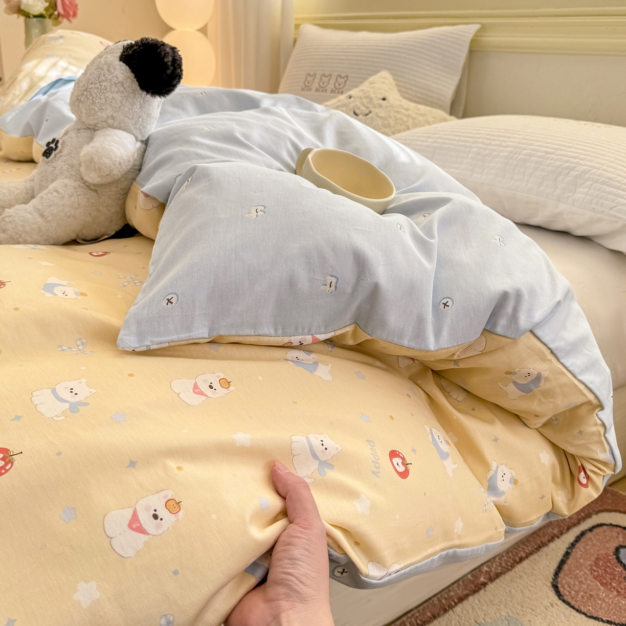 91家纺网 家纺一手货源 找家纺 名品家纺 2026新款100%纯棉单被套系列 星愿汪汪