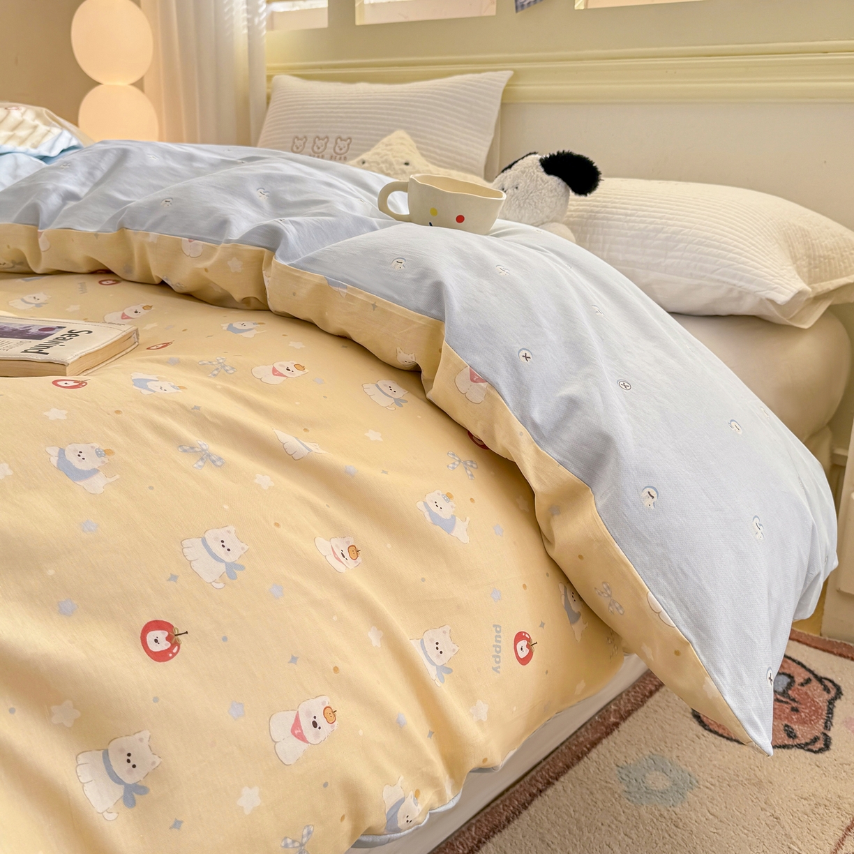 91家纺网 家纺一手货源 找家纺 名品家纺 2026新款100%纯棉单被套系列 星愿汪汪