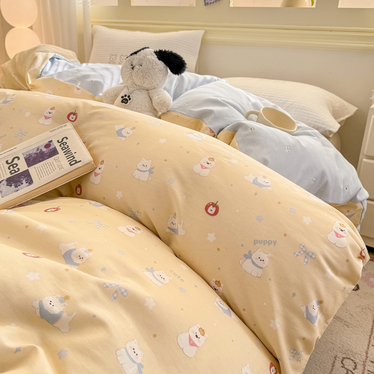 91家纺网 家纺一手货源 找家纺 名品家纺 2026新款100%纯棉单被套系列 星愿汪汪