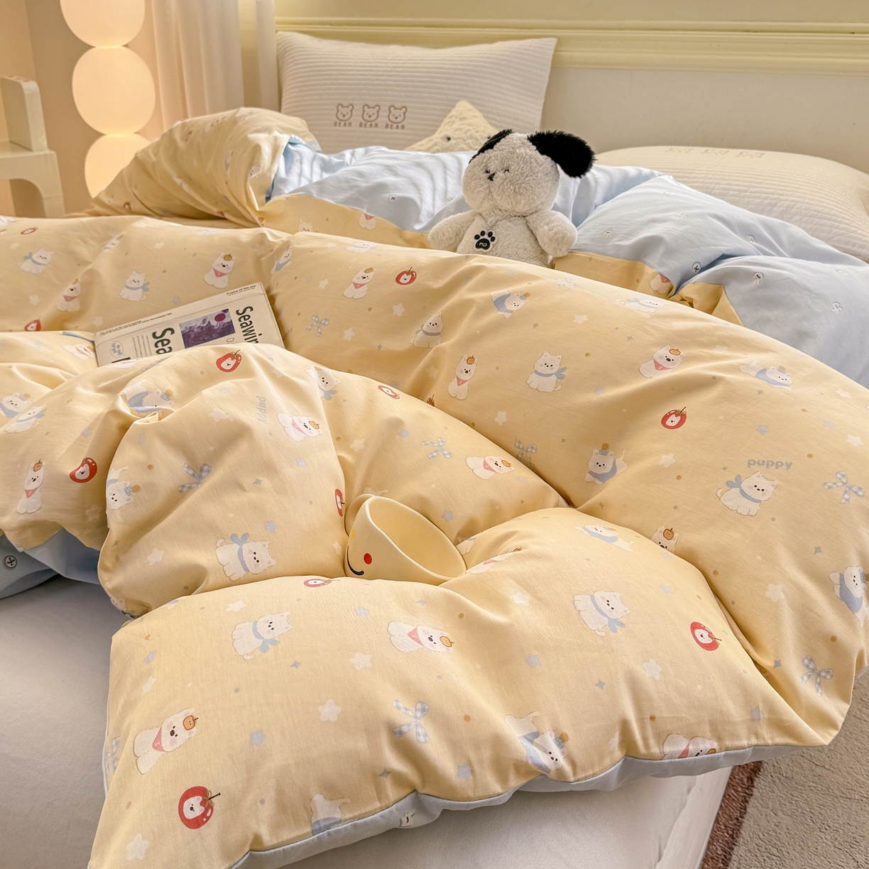 91家纺网 家纺一手货源 找家纺 名品家纺 2026新款100%纯棉单被套系列 星愿汪汪