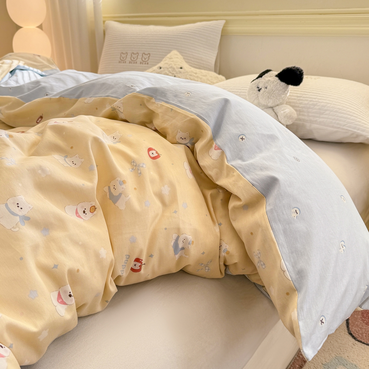 91家纺网 家纺一手货源 找家纺 名品家纺 2026新款100%纯棉单被套系列 星愿汪汪