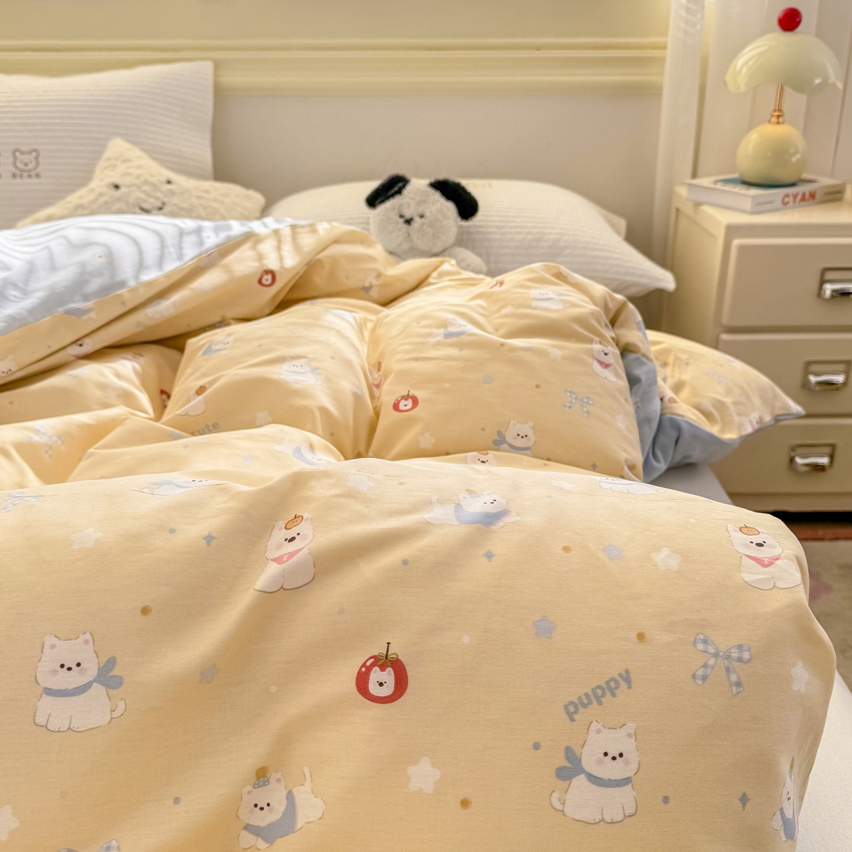 91家纺网 家纺一手货源 找家纺 名品家纺 2026新款100%纯棉单被套系列 星愿汪汪