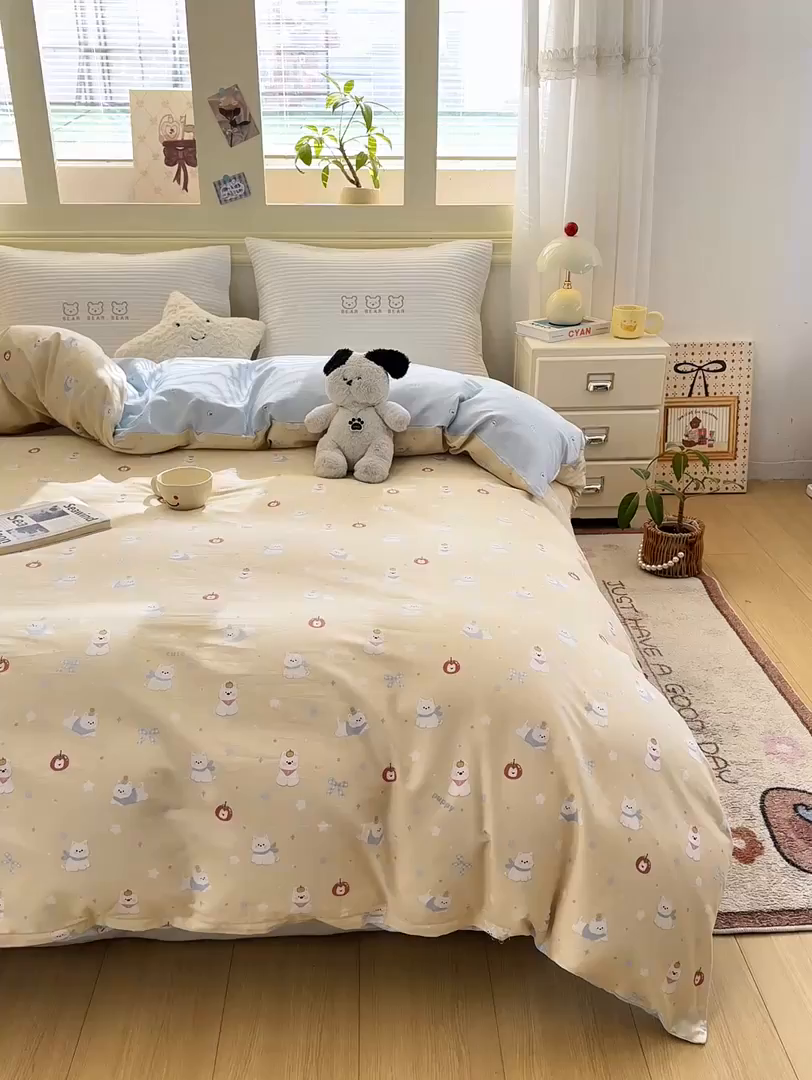 91家纺网 家纺一手货源 找家纺 名品家纺 2026新款100%纯棉单被套系列 星愿汪汪