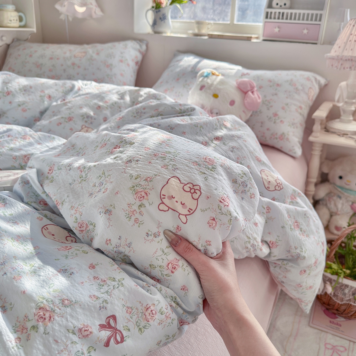 91家纺网 家纺一手货源 找家纺 （总）罗亿家纺 2026新款小清新云感双层纱木棉四件套系列（小红书热款推荐）