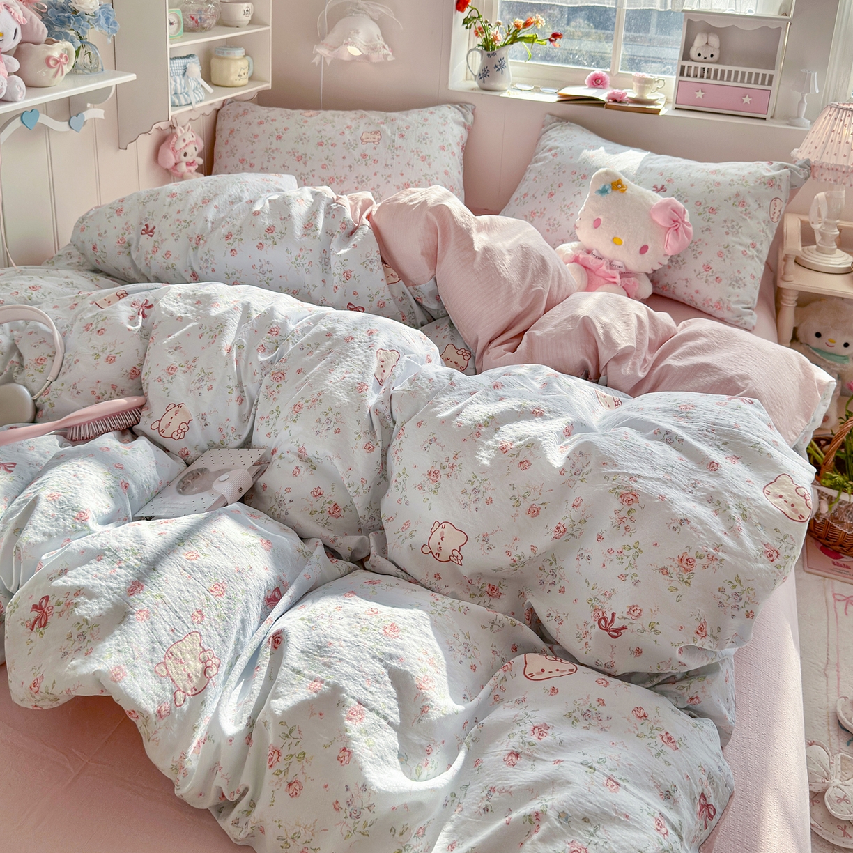 91家纺网 家纺一手货源 找家纺 （总）罗亿家纺 2026新款小清新云感双层纱木棉四件套系列（小红书热款推荐）