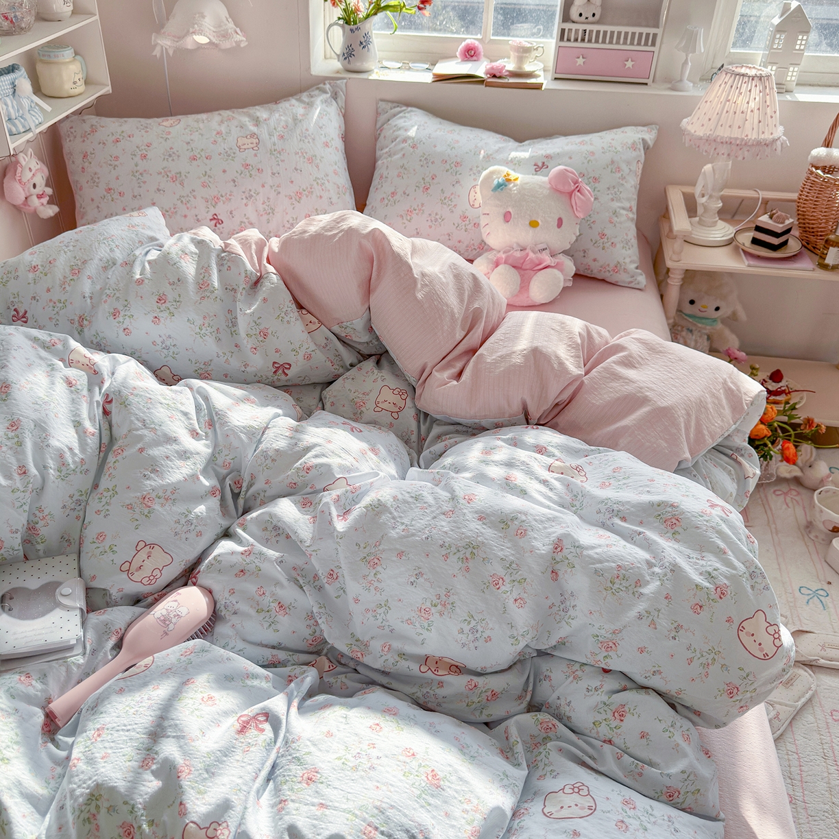 91家纺网 家纺一手货源 找家纺 （总）罗亿家纺 2026新款小清新云感双层纱木棉四件套系列（小红书热款推荐）