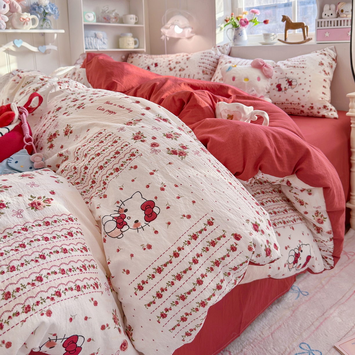 91家纺网 家纺一手货源 找家纺 （总）罗亿家纺 2026新款小清新云感双层纱木棉四件套系列（小红书热款推荐）