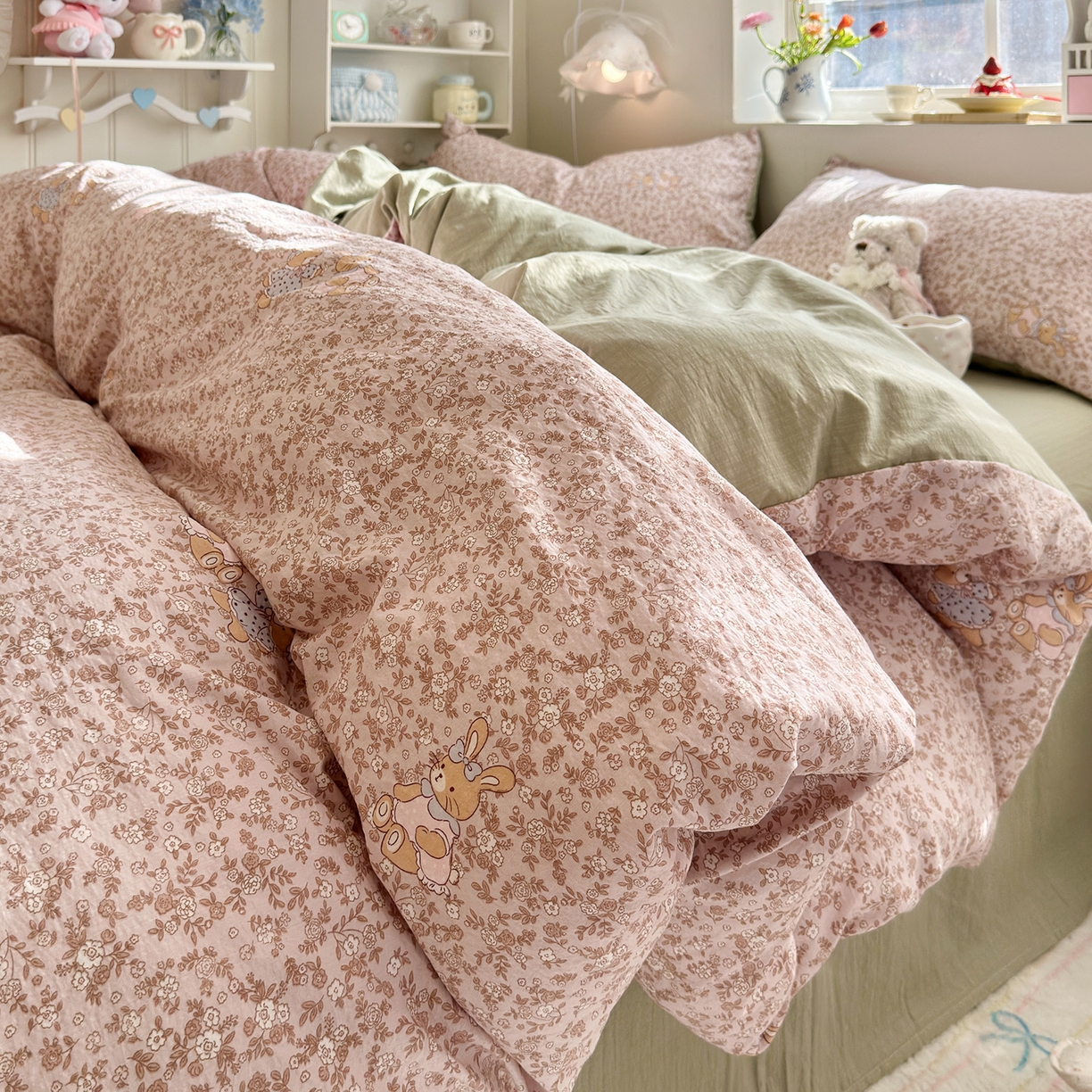 91家纺网 家纺一手货源 找家纺 （总）罗亿家纺 2026新款小清新云感双层纱木棉四件套系列（小红书热款推荐）