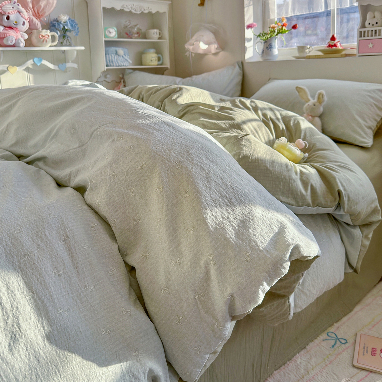 91家纺网 家纺一手货源 找家纺 （总）罗亿家纺 2026新款小清新云感双层纱木棉四件套系列（小红书热款推荐）