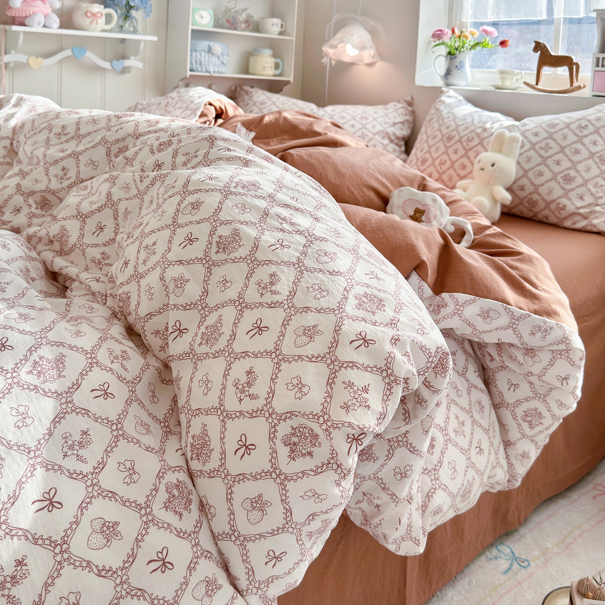 91家纺网 家纺一手货源 找家纺 （总）罗亿家纺 2026新款小清新云感双层纱木棉四件套系列（小红书热款推荐）