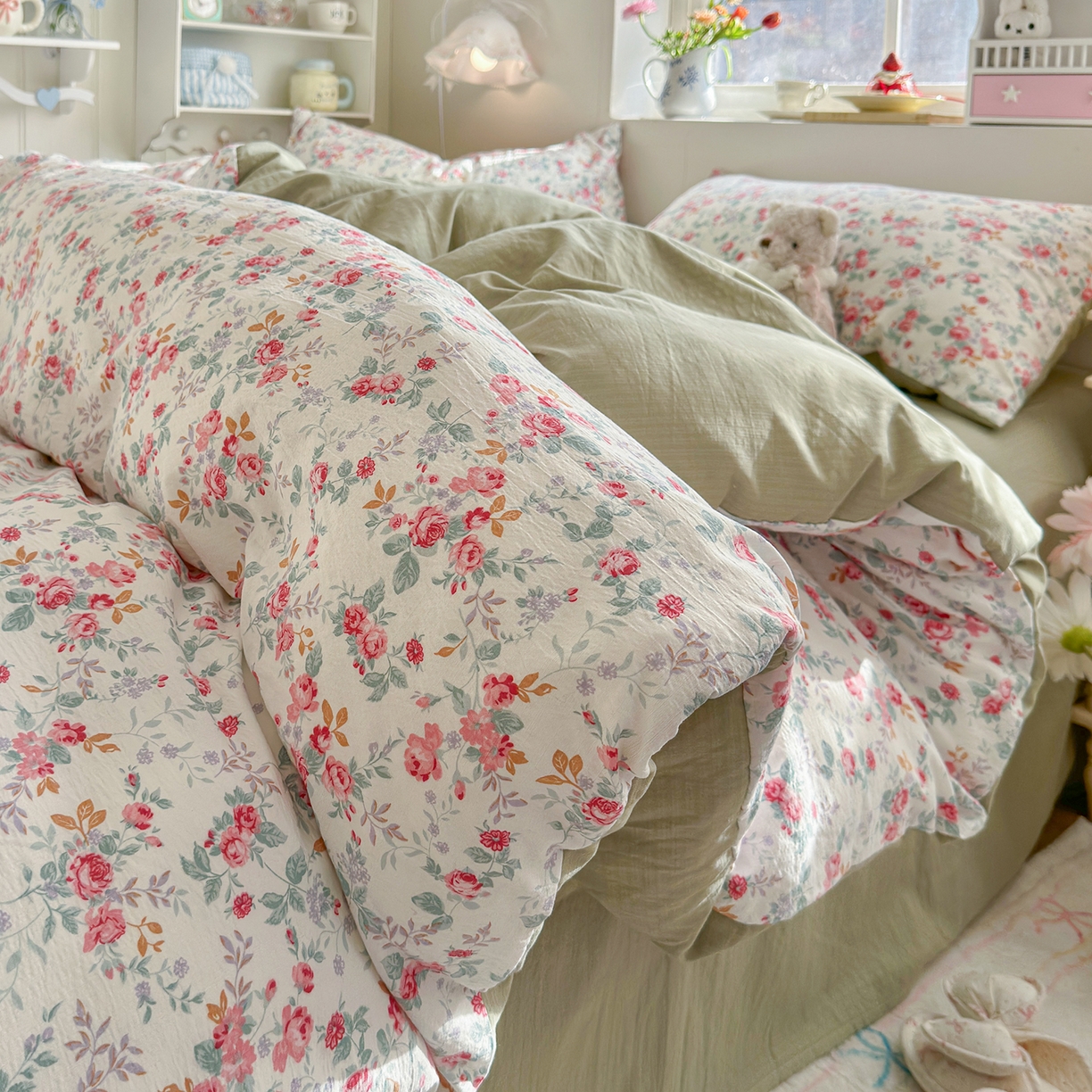 91家纺网 家纺一手货源 找家纺 （总）罗亿家纺 2026新款小清新云感双层纱木棉四件套系列（小红书热款推荐）