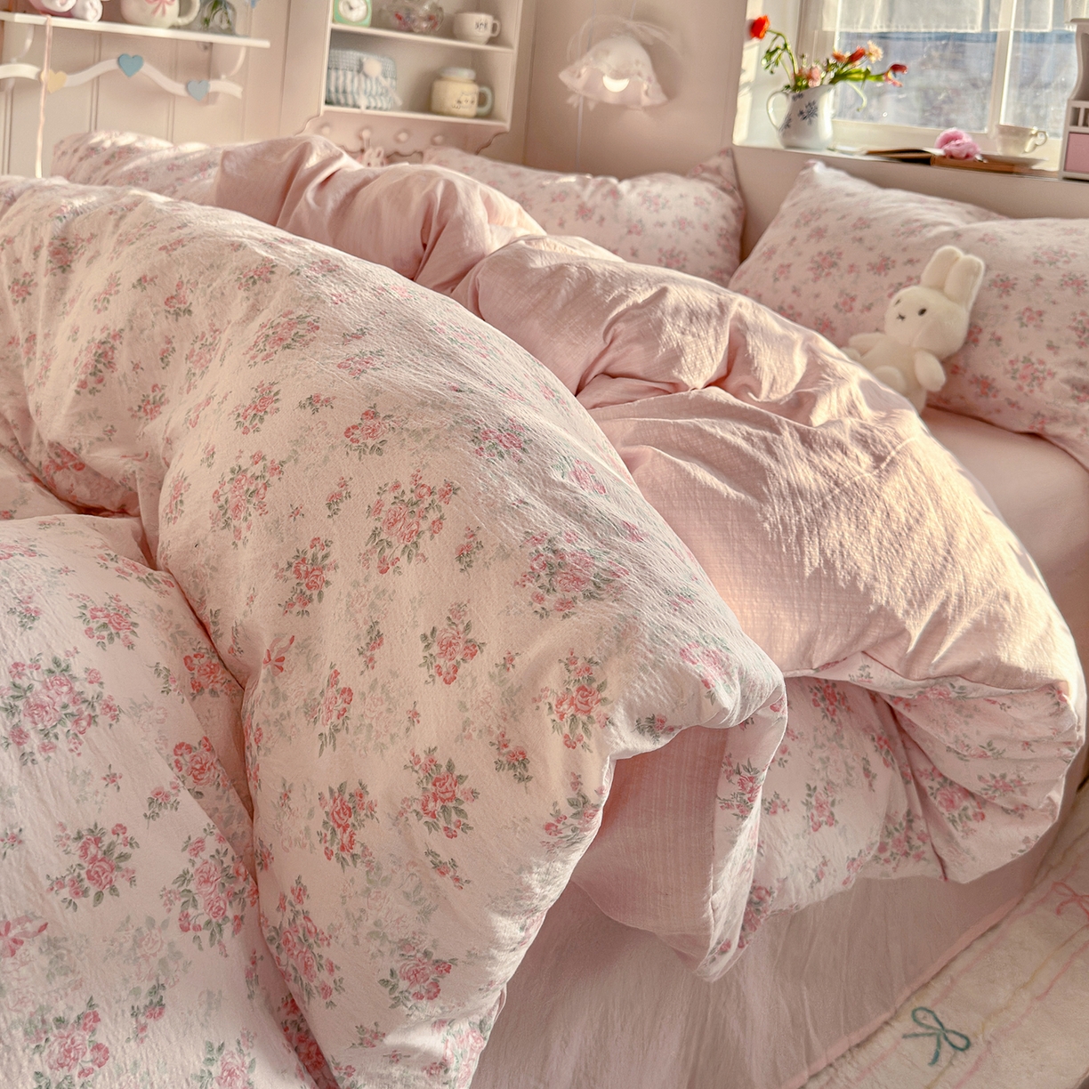 91家纺网 家纺一手货源 找家纺 （总）罗亿家纺 2026新款小清新云感双层纱木棉四件套系列（小红书热款推荐）