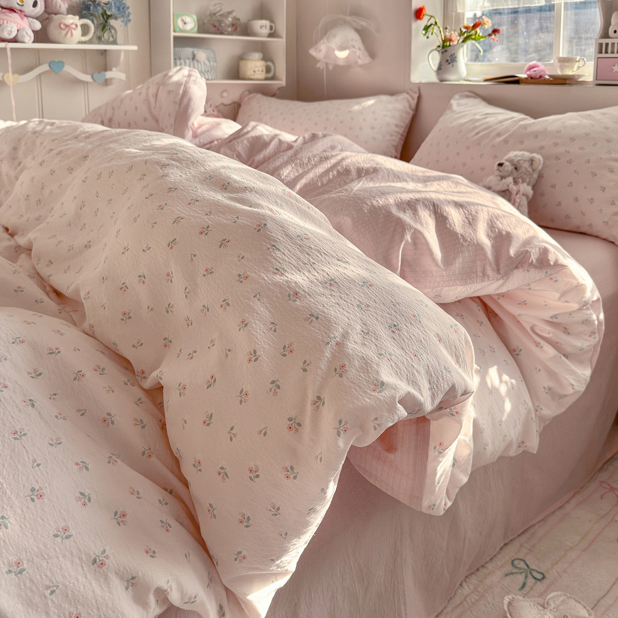 91家纺网 家纺一手货源 找家纺 （总）罗亿家纺 2026新款小清新云感双层纱木棉四件套系列（小红书热款推荐）