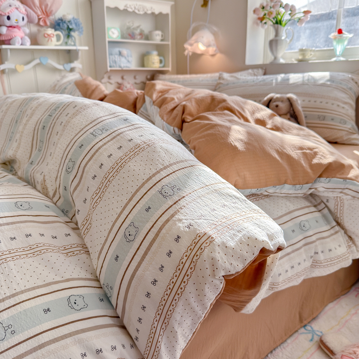 91家纺网 家纺一手货源 找家纺 （总）罗亿家纺 2026新款小清新云感双层纱木棉四件套系列（小红书热款推荐）