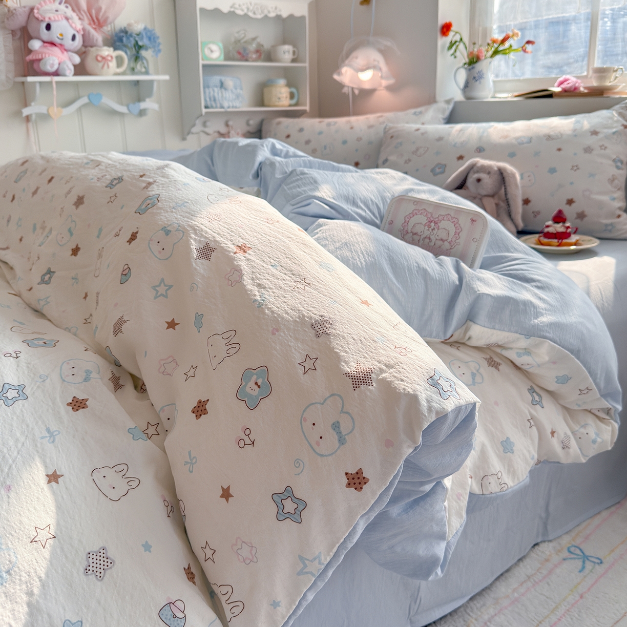 91家纺网 家纺一手货源 找家纺 （总）罗亿家纺 2026新款小清新云感双层纱木棉四件套系列（小红书热款推荐）