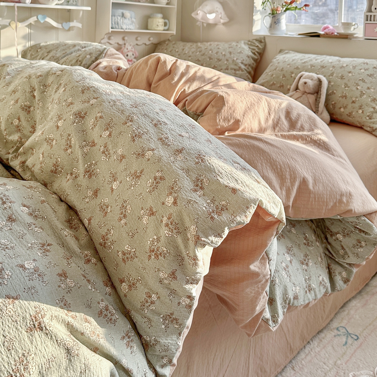 91家纺网 家纺一手货源 找家纺 （总）罗亿家纺 2026新款小清新云感双层纱木棉四件套系列（小红书热款推荐）