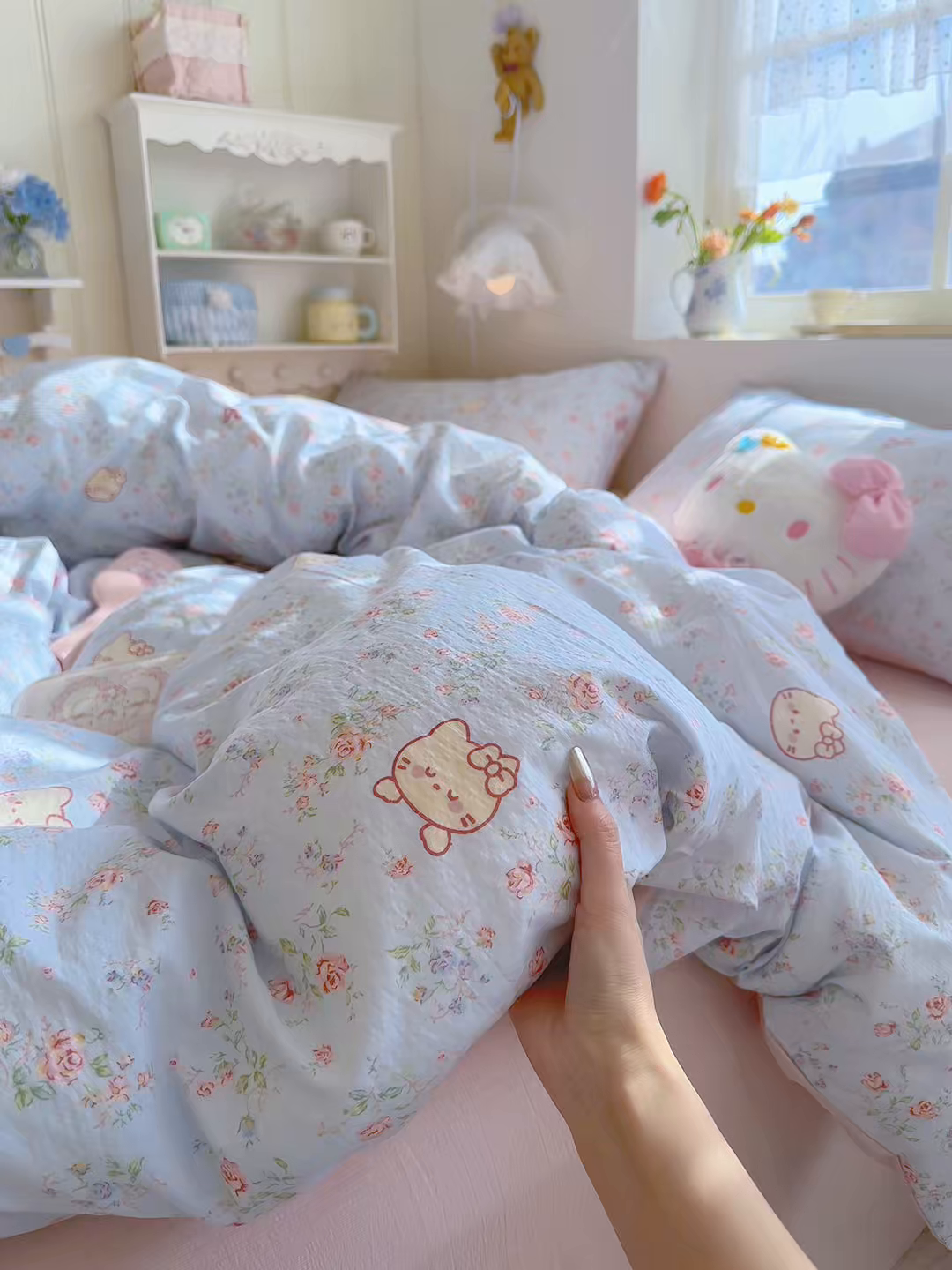 91家纺网 家纺一手货源 找家纺 罗亿家纺 2026新款小清新云感双层纱木棉四件套系列（小红书热款推荐） kitty甜梦窝