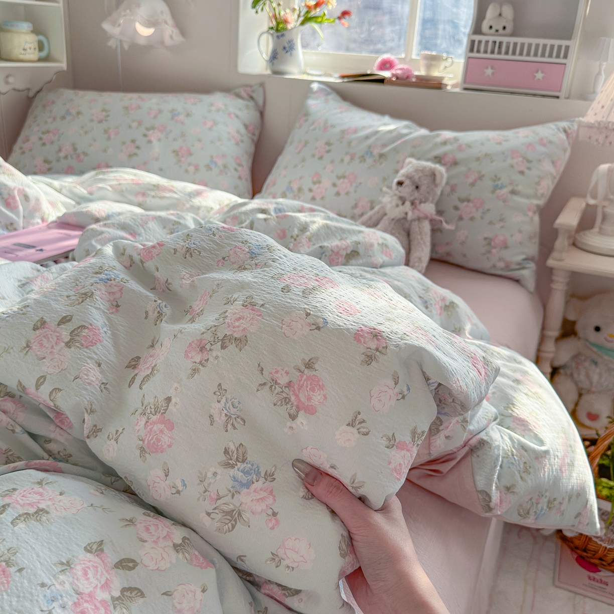 91家纺网 家纺一手货源 找家纺 罗亿家纺 2026新款小清新云感双层纱木棉四件套系列（小红书热款推荐） 春日限定